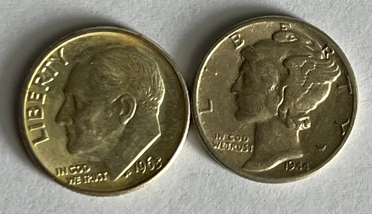 30 pcs Assorted One Dime "Roosevelt Silver Dime" and "Mercury Dime"