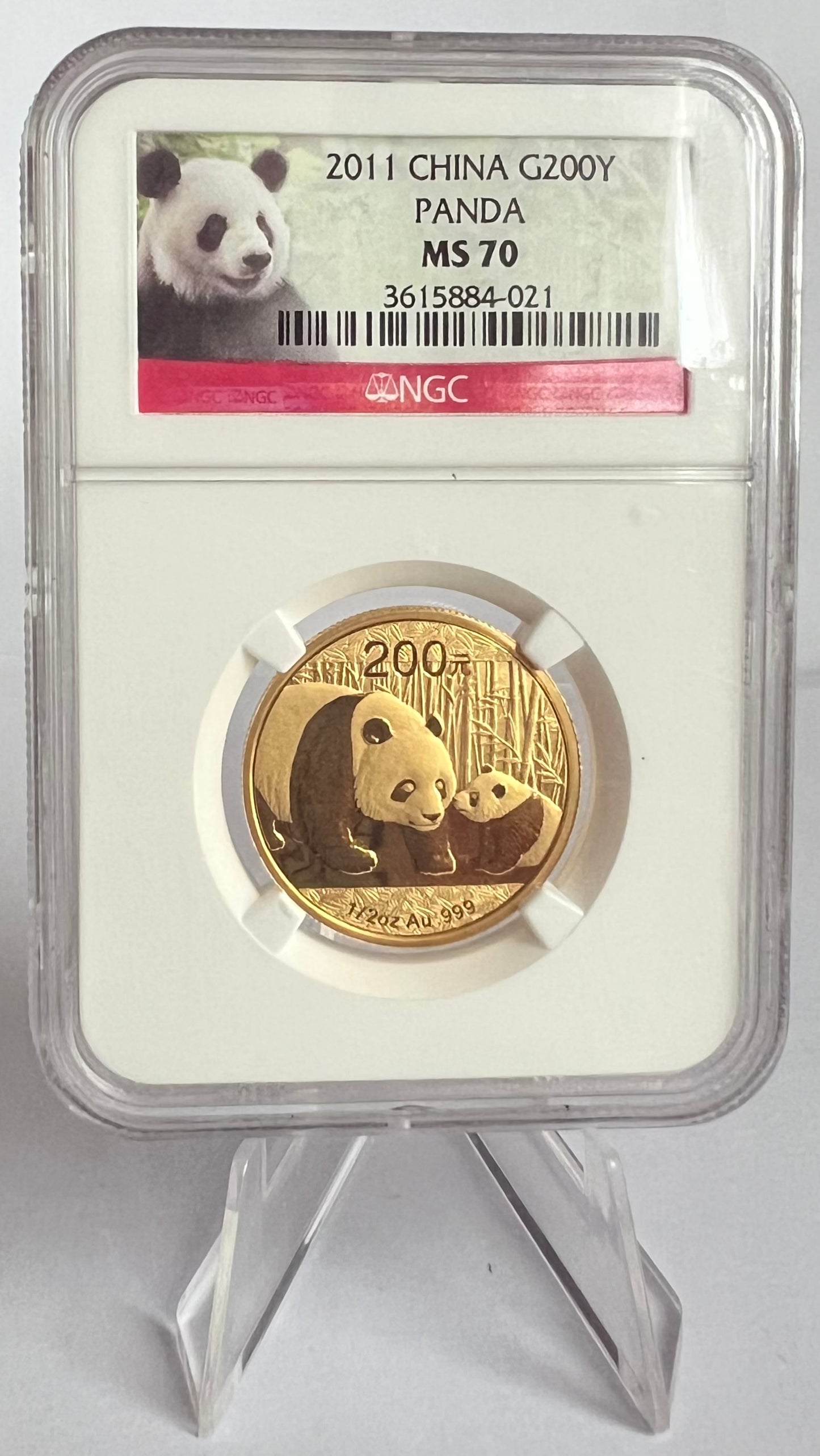 2011 China Panda 1/2 oz Gold Coin MS70