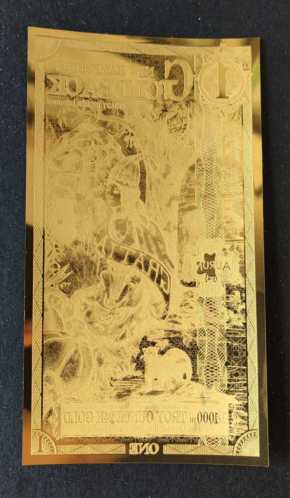 1 New Hampshire Goldback - Aurum Gold Foil Note (24k)