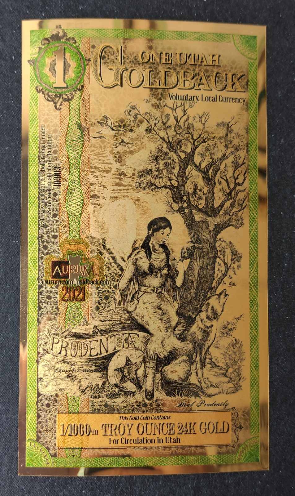 1 Utah Goldback - Aurum Gold Foil Note (24k)