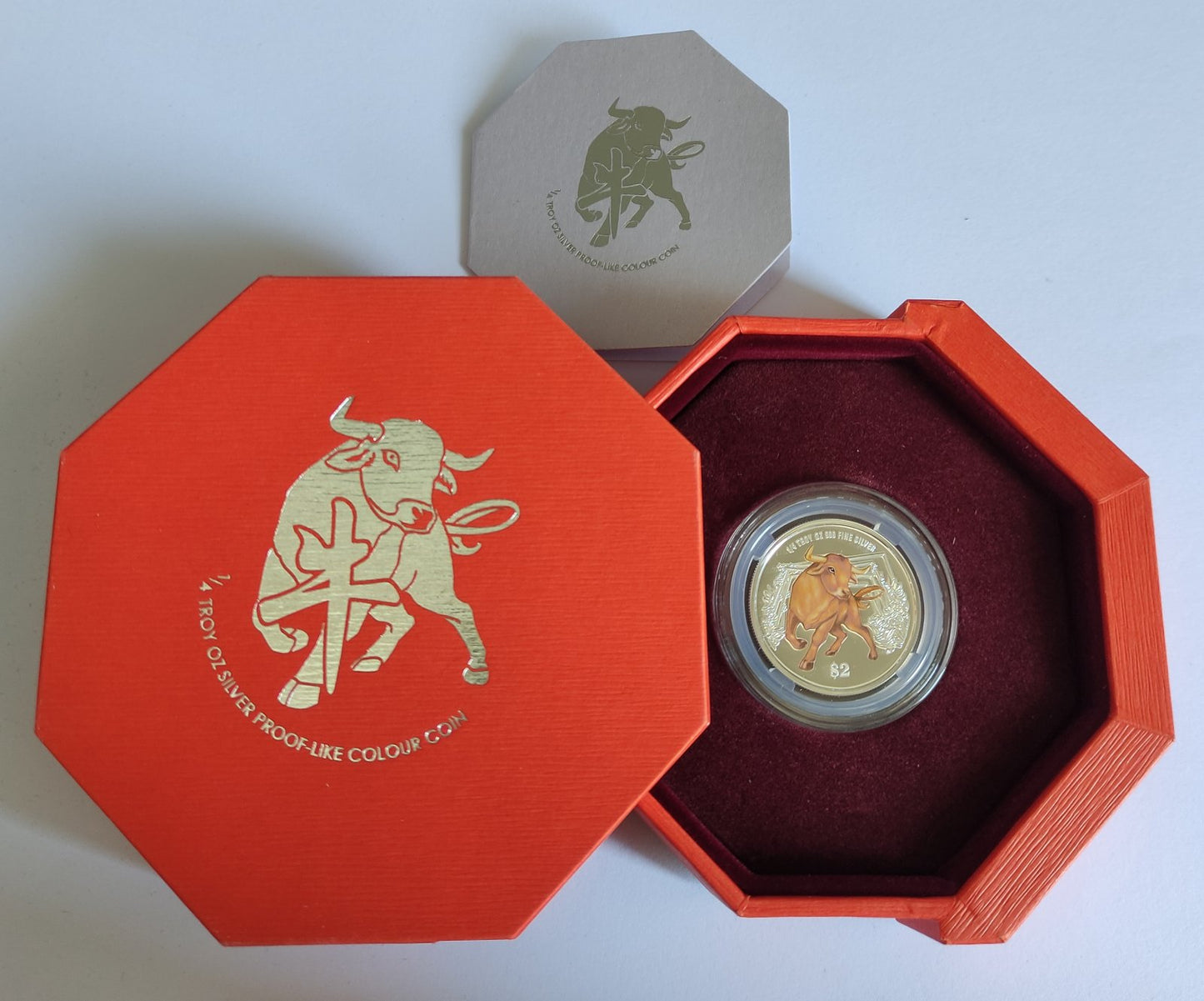 2021 Singapore Lunar Ox 1/4 oz Prooflike Silver Coin in Capsule with Case and COA
