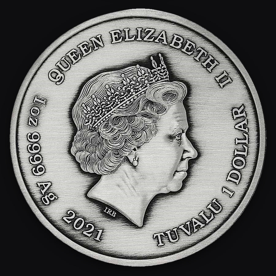 2021 Tuvalu Gods of Olympus: Hades 1 oz Antiqued Silver Coin BU in Capsule