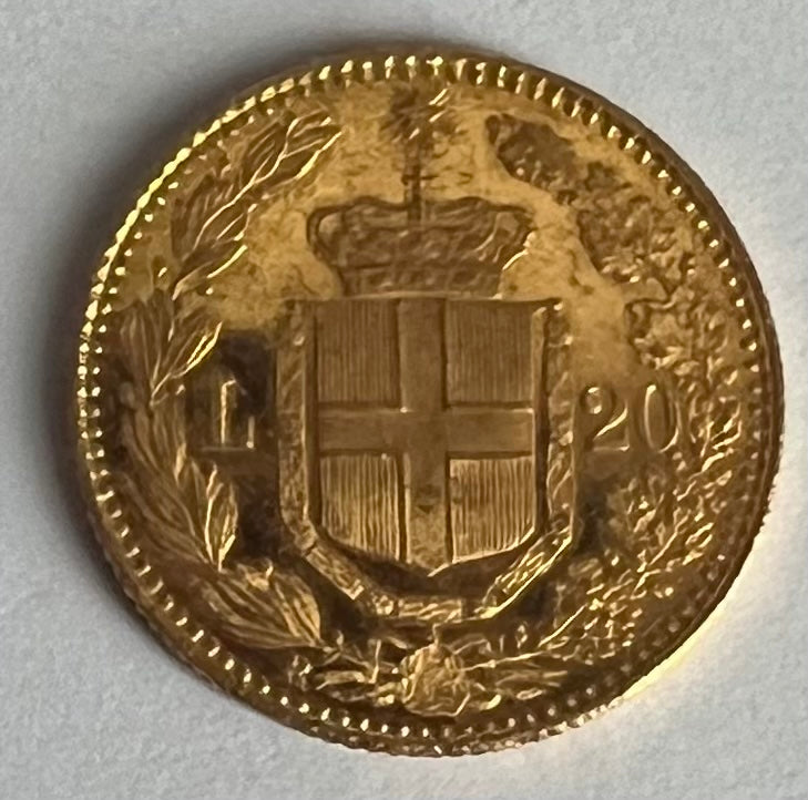 1882 Italian 20 Lire Gold Coin Umberto Average Circulated in Coin Flip