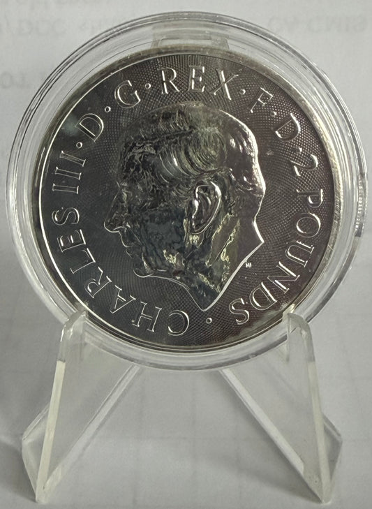 2024 Great Britain Britannia and Liberty 1 oz Silver Coin in Capsule (note: contains milk spots)