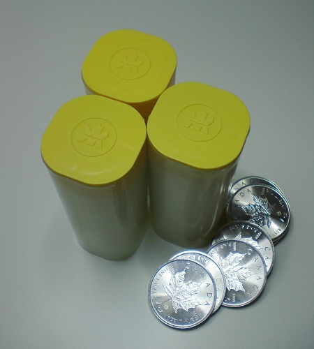 Canadian Silver Maple Leaf 25-coin tubes with coins
