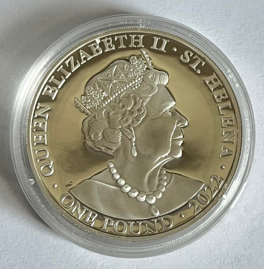 2022 1 oz St Helena Queen's Virtues - Courage .999 Silver Gilded Proof Coin in Capsule with Case and COA