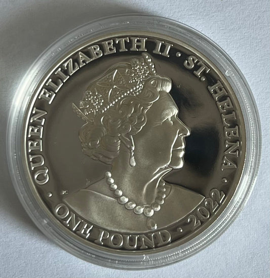 2022 St. Helena 1 oz Silver £1 Queen's Virtues Courage Proof in Capsule with Case and COA
