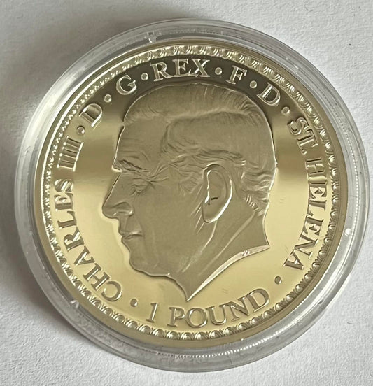 2023 St. Helena Una and the Lion 1 oz Gilded Proof Silver Coin in Capsule with Case and COA