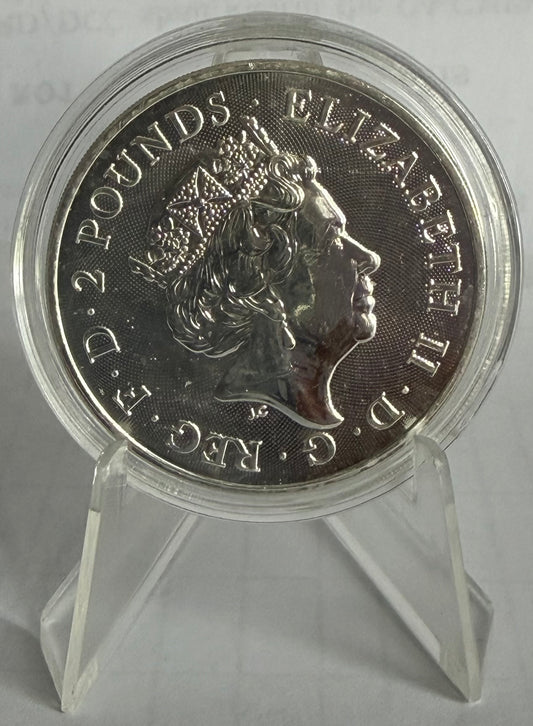 2022 Great Britain Myths and Legends: Little John 1 oz Silver Coin in Capsule (note: contains milk spots)
