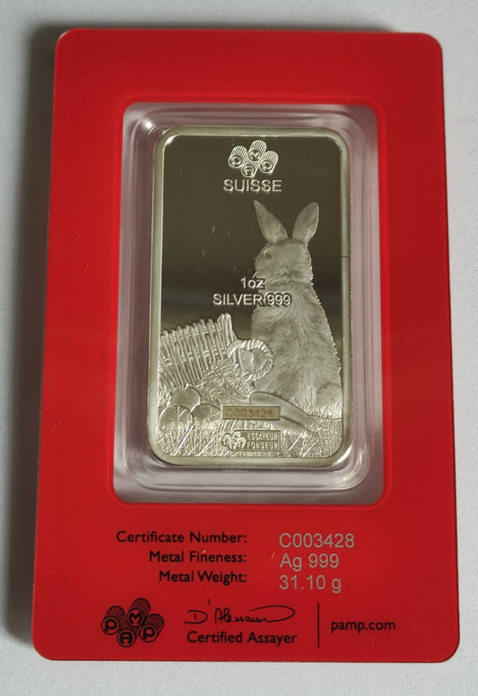 1 oz Silver PAMP Suisse Year of the Rabbit in Assay