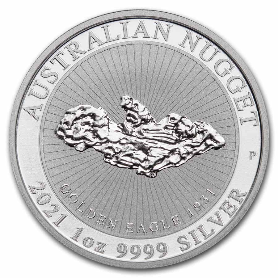 2021 Australia "Golden Eagle" Nugget 1 oz Silver Coin BU in Capsule