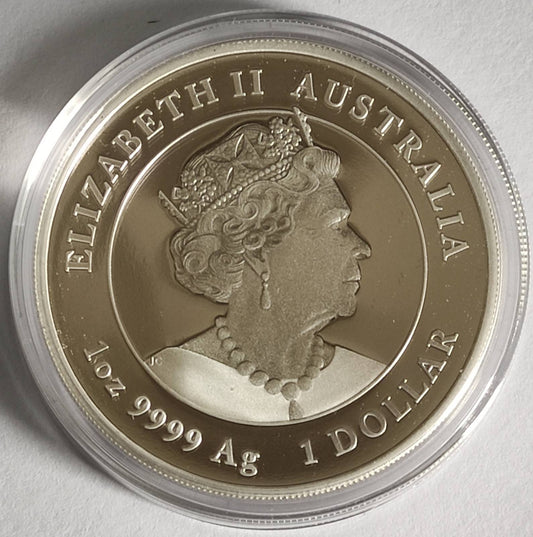 2023 Australia Lunar Series III - Year of the Rabbit 1 oz Proof Colorized Silver Coin in Capsule with Case, Box,and COA