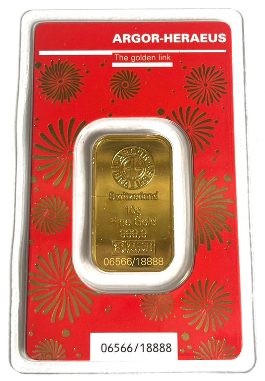 Argor-Heraeus 10 Gram Gold Bar Year of the Dragon in Assay