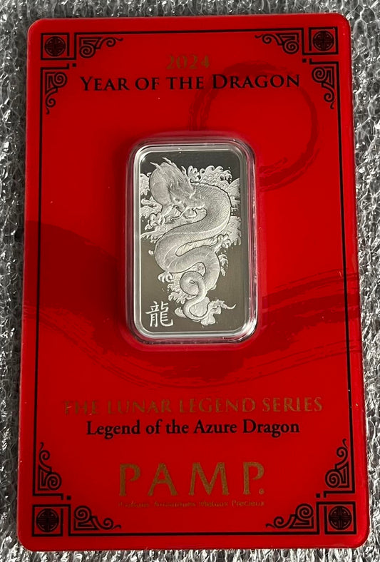 2024 PAMP Lunar Series "Year of the Dragon" 10 grams Silver Bar in Assay