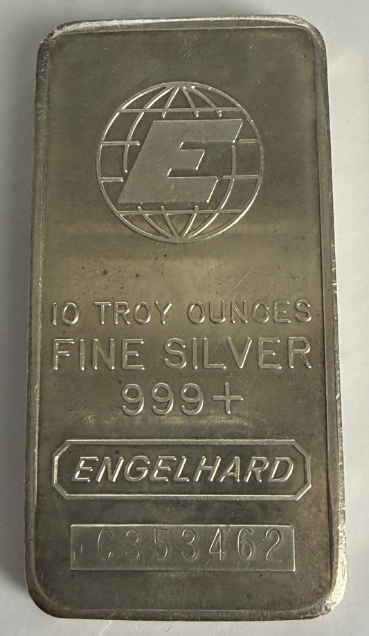 10 oz Silver Bar - Engelhard (Tall, "E" Globe Logo)