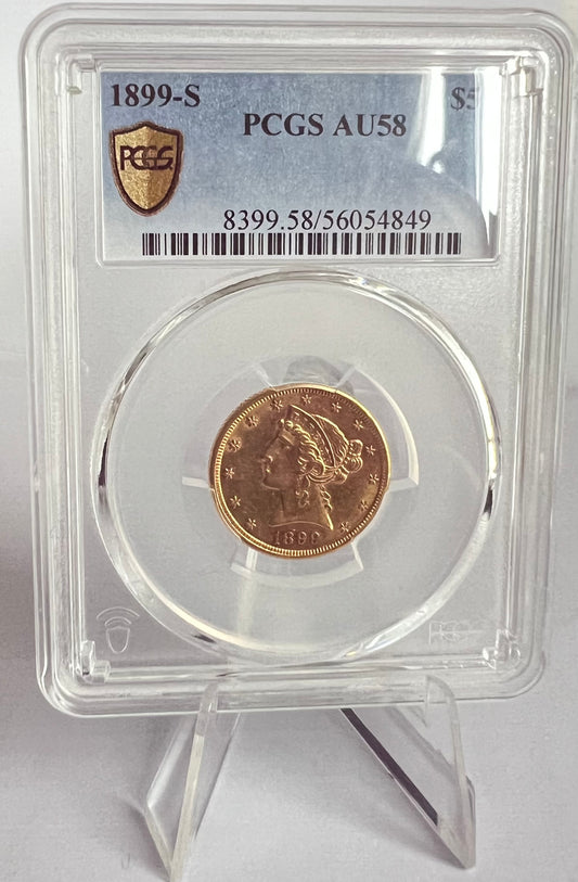 1899 $5 Liberty Gold Half Eagle PCGS AU58