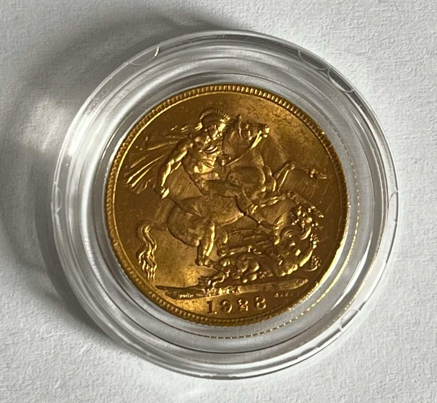 1928 Gold Sovereign - King George V 7.3224 grams Gold Coin in Capsule (Circulated Condition)