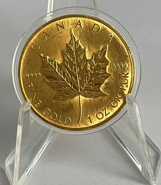 1990 Canada 1 oz Gold Maple Leaf BU in Capsule (note: circulated condition)