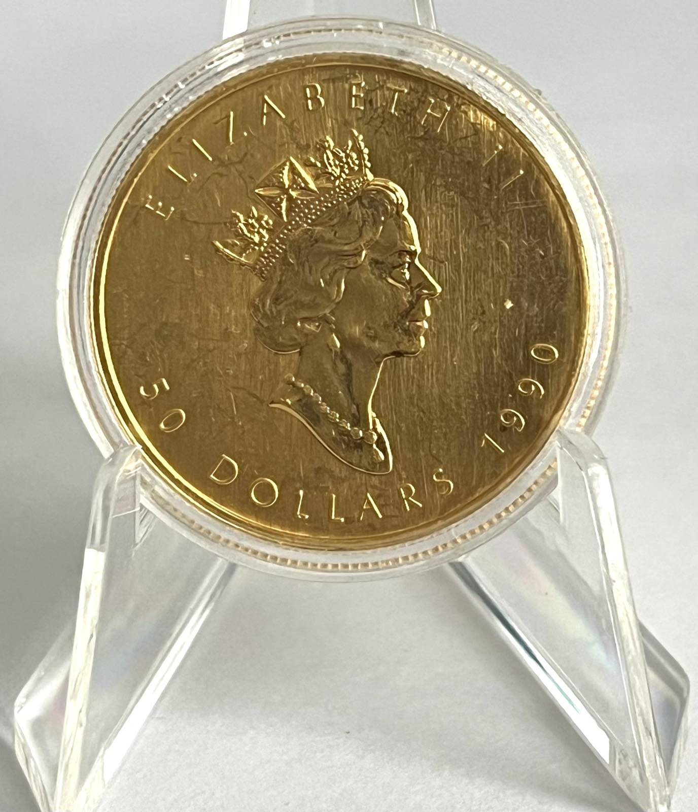 1990 Canada 1 oz Gold Maple Leaf BU in Capsule (note: circulated condition)