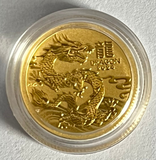 2024 Australia Lunar Dragon 1/10 oz Gold Coin BU (Series III) in Capsule