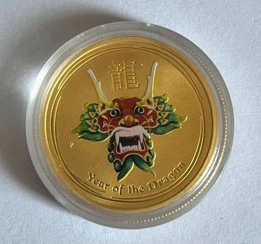 2012 Australia Lunar Dragon 1/2 oz Colorized Gold Coin BU in Capsule