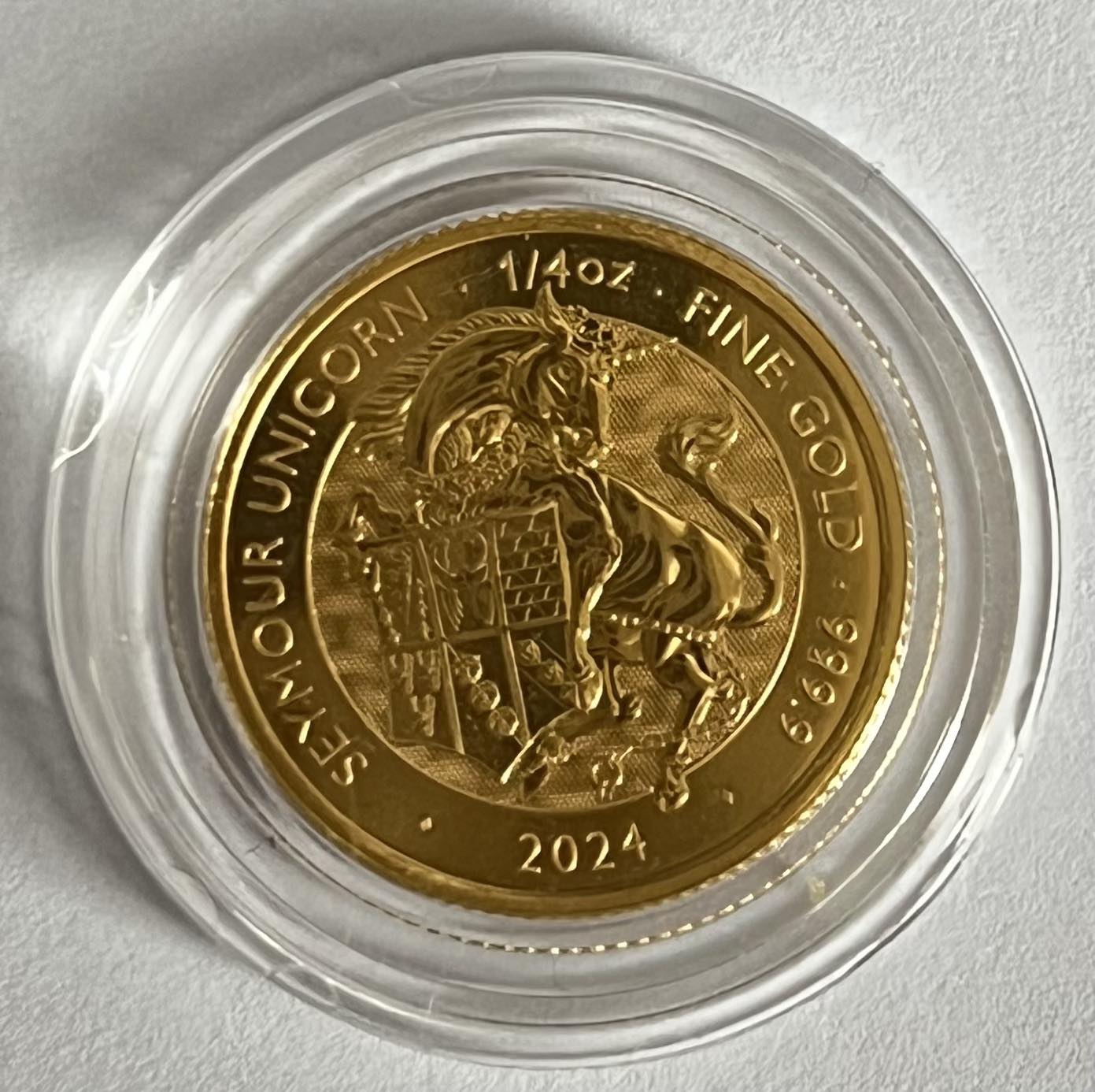 2024 Great Britain Royal Tudor Beast Seymour Unicorn 1/4 oz Gold Coin BU in Capsule