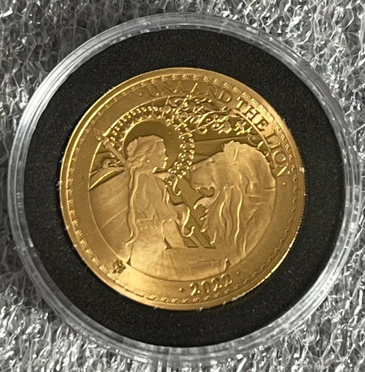 2022 Proof St. Helena Una and The Lion 1/4 oz Gold Coin in Capsule with Presentation Case and Box