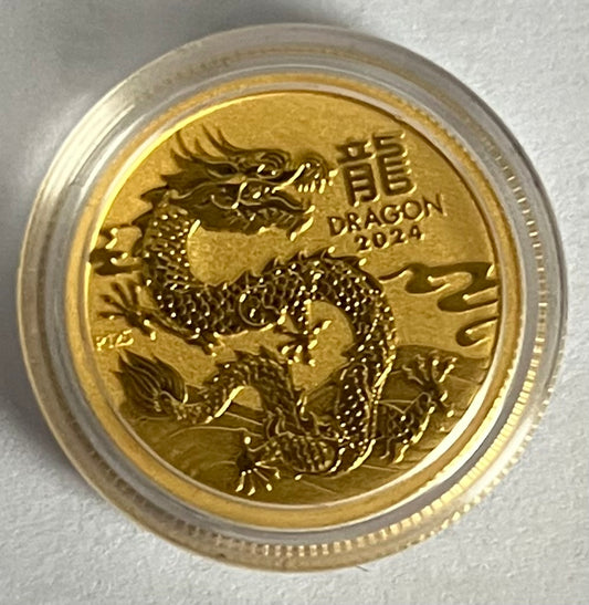 2024 Australia Lunar Dragon 1/4 oz Gold Coin BU in Capsule