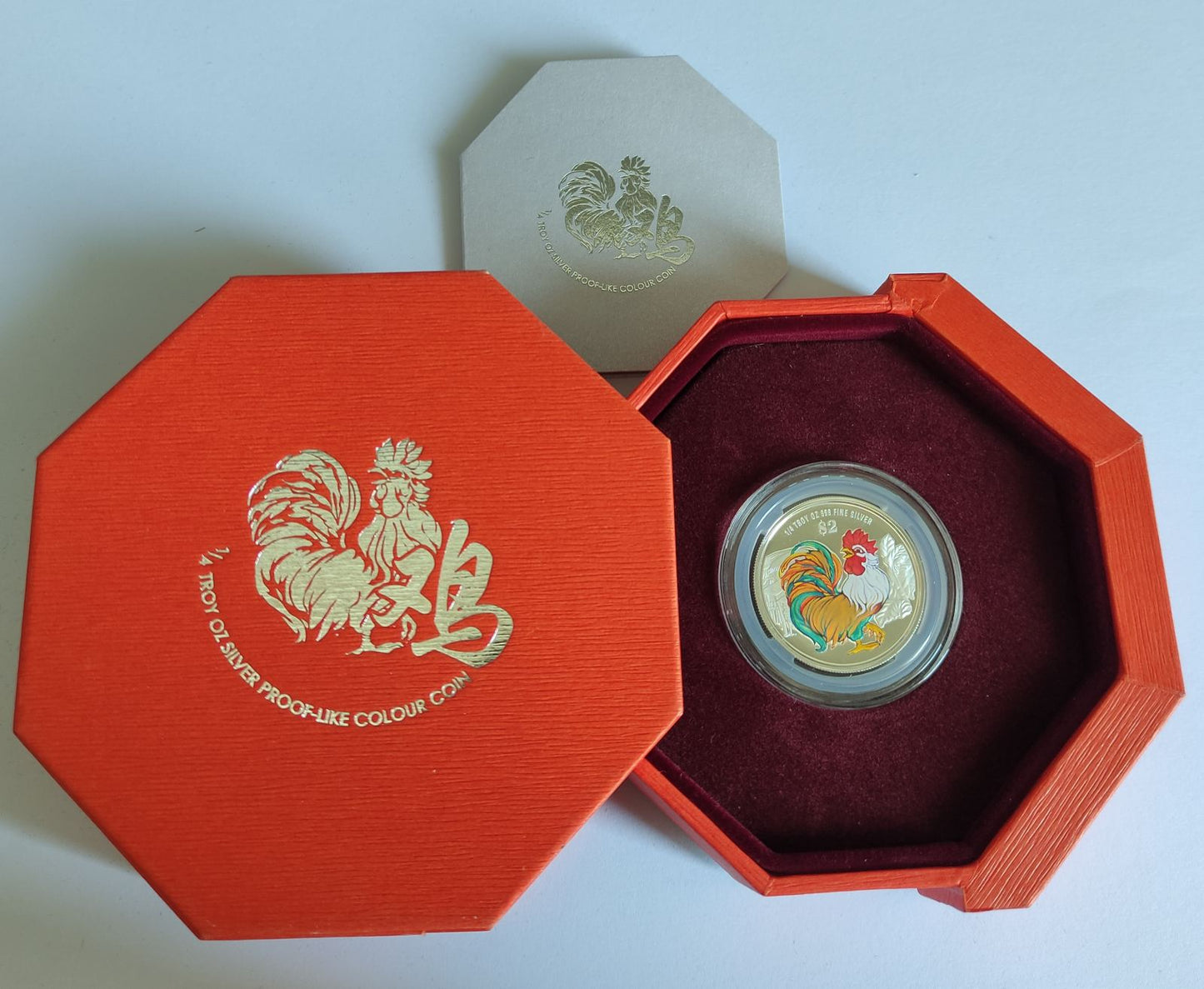 2017 Singapore Lunar Rooster 1/4 oz Prooflike Silver Coin in Capsule with Case and COA
