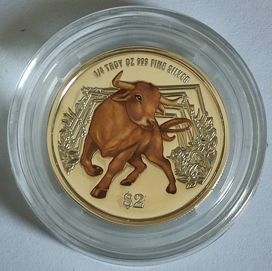 2021 Singapore Lunar Ox 1/4 oz Prooflike Silver Coin in Capsule with Case and COA