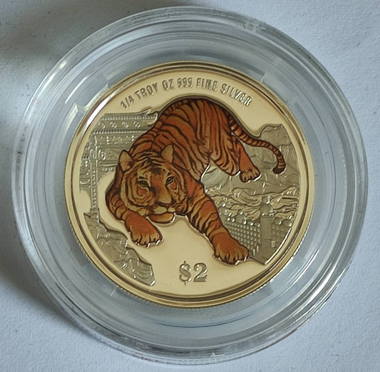 2022 Singapore Lunar Tiger 1/4 oz Prooflike Silver Coin in Capsule with Case and COA