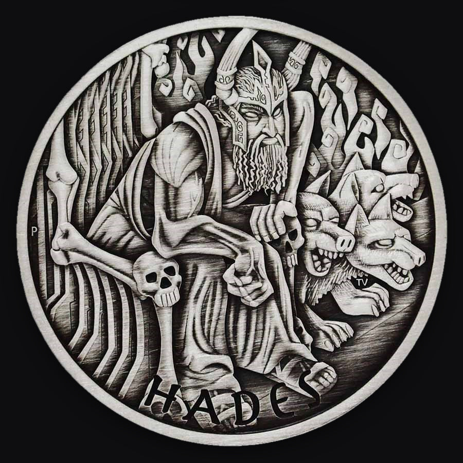 2021 Tuvalu Gods of Olympus: Hades 1 oz Antiqued Silver Coin BU in Capsule