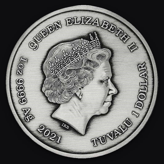 2021 Tuvalu Gods of Olympus: Hades 1 oz Antiqued Silver Coin BU in Capsule
