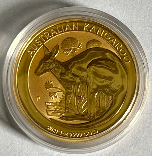 2021 Australia Kangaroo 1 oz Gold Coin in Capsule (note: with fine hairline scratches)