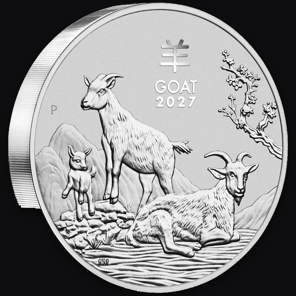 2027 Australia Lunar Goat (Series III) 1kg Silver Coin on edge