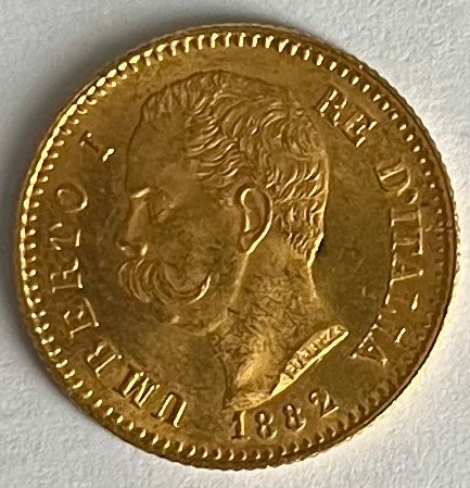 1882 Italian 20 Lire Gold Coin Umberto Average Circulated in Coin Flip