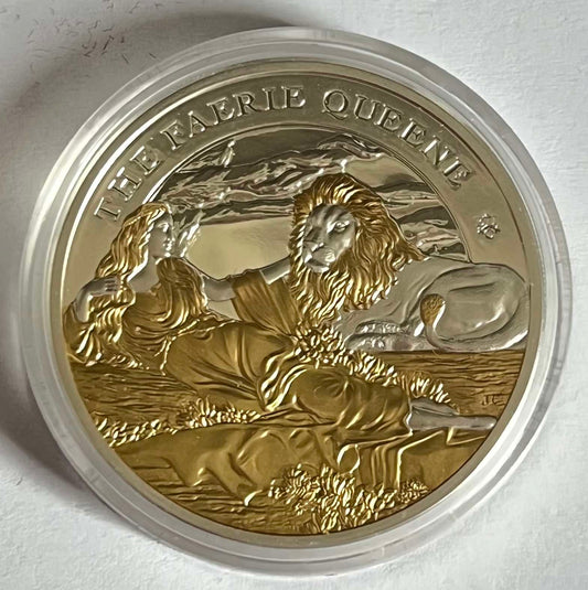 2023 St. Helena 2 oz Silver Faerie Queene Una & Lion Proof (Gilded) (note: with crack on capsule)