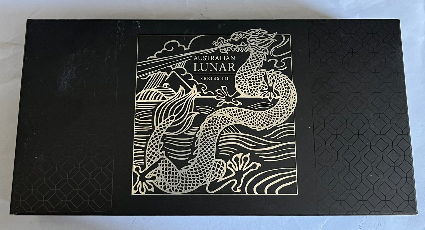 2024 Australia 3-Coin (1/2 oz; 1 oz; 2 oz) Silver Lunar Dragon Proof Set (w/Box & COA)