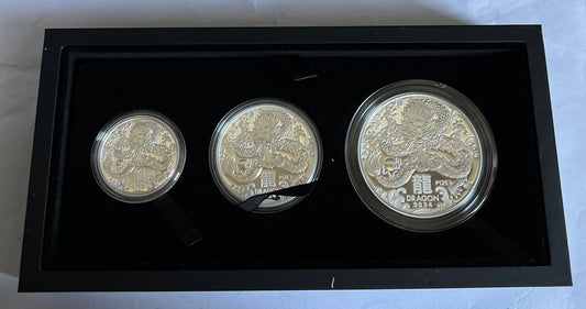 2024 Australia 3-Coin (1/2 oz; 1 oz; 2 oz) Silver Lunar Dragon Proof Set (w/Box & COA)