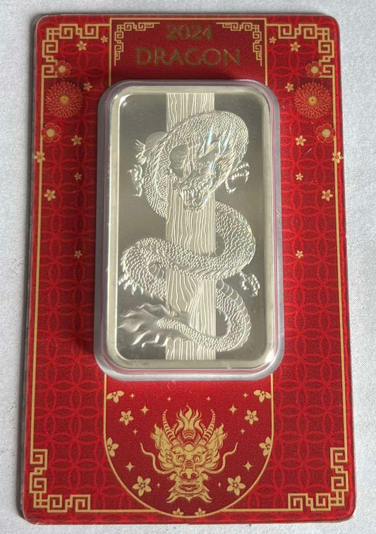 2024 Pamp Suisse Lunar Series - Hologram Dragon 50 grams Silver Bar in Assay