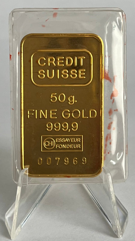 50 grams Credit Suisse Gold Bar in Mint-Sealed Packaging