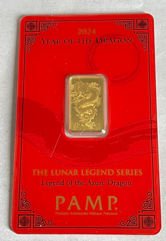 2024 5 gram Gold Bar - PAMP Lunar Legends Azure Dragon (In Assay)