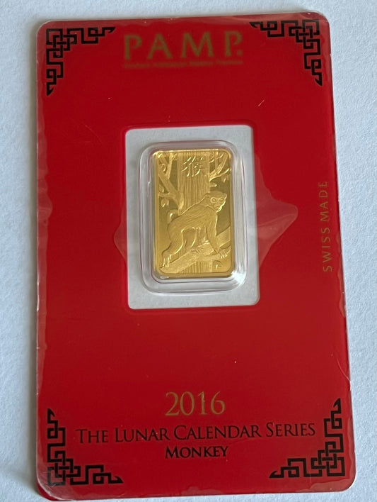 PAMP Lunar Monkey 5g Minted Gold Bar in Assay