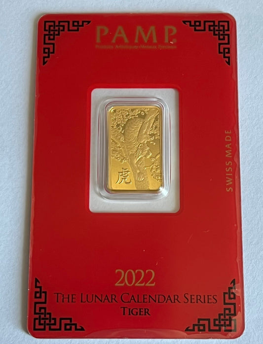 PAMP Lunar Tiger 5g Minted Gold Bar in Assay