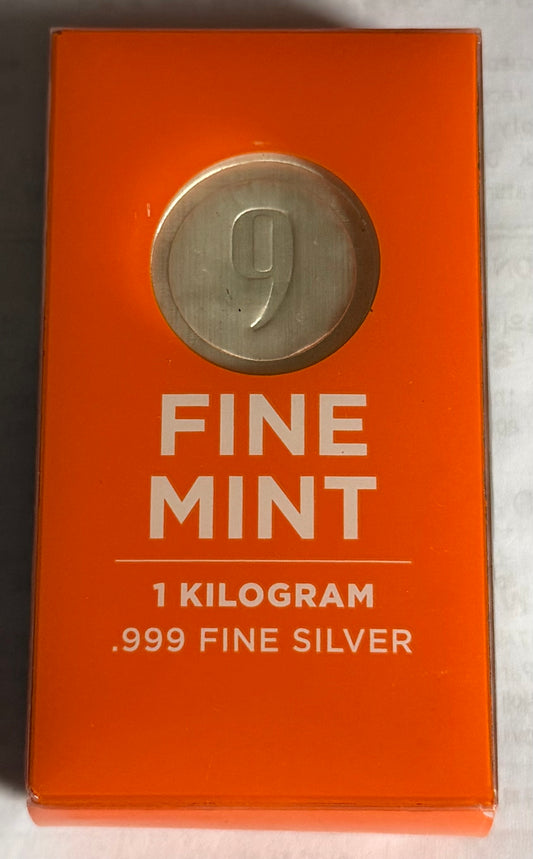 1 kilo Cast-Poured Silver Bar - 9Fine Mint