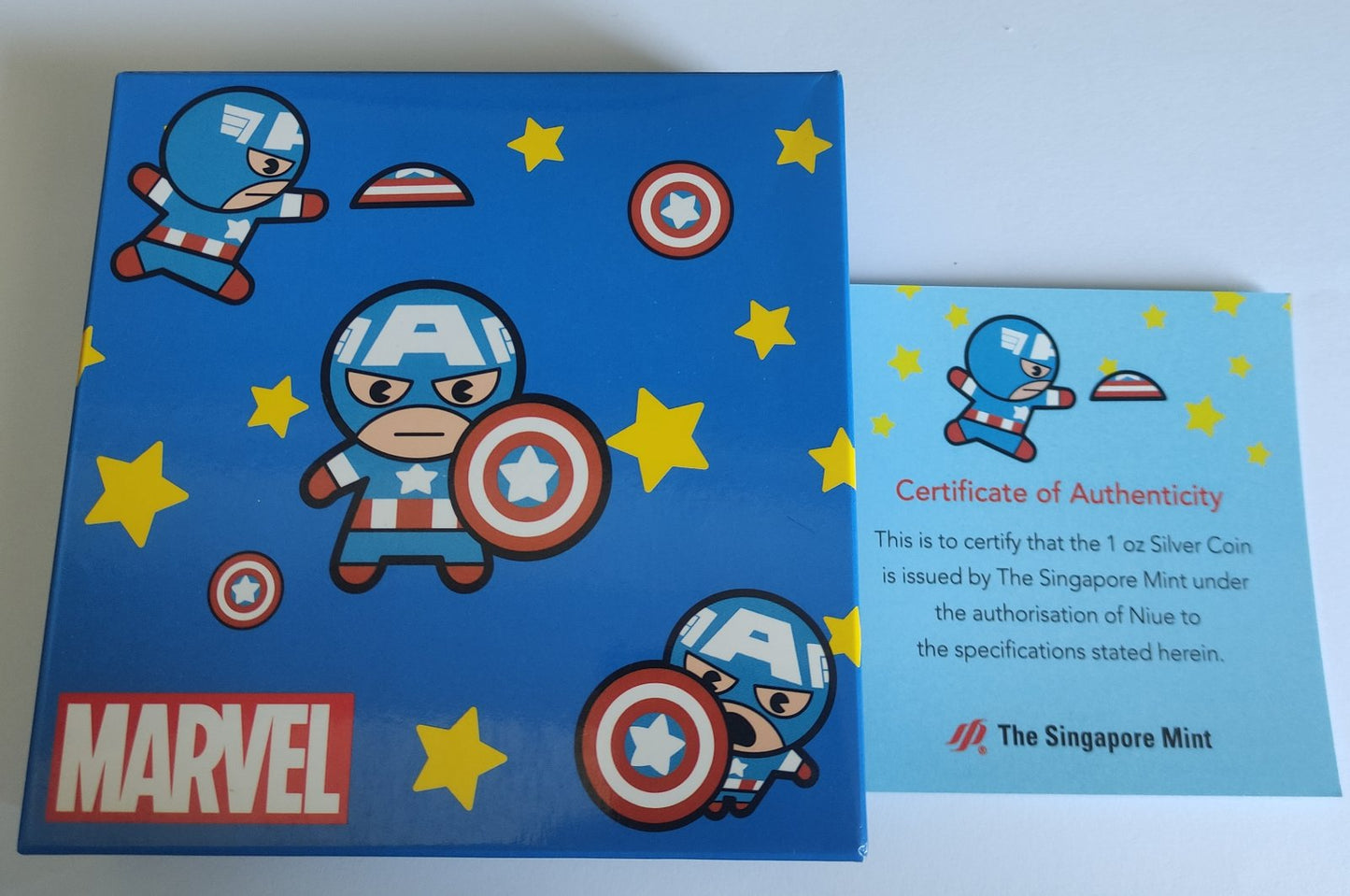 Kawaii Captain America 1 oz Silver Proof Coin in Capsule with Case, Box, and COA
