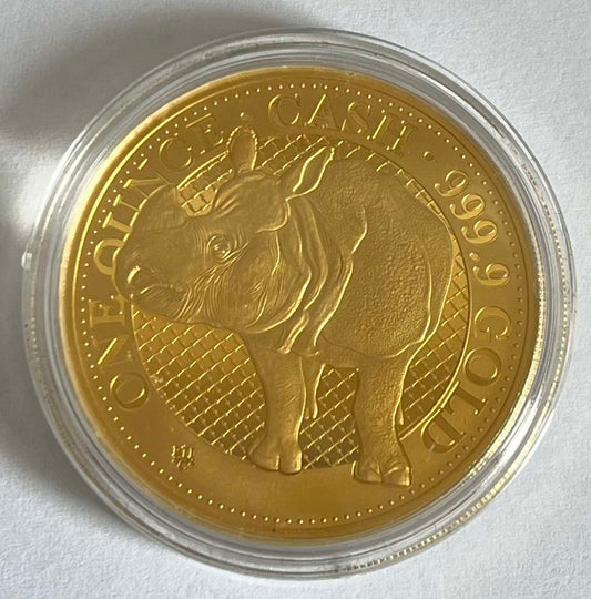 2022 St. Helena India Wildlife Rhino 1 oz Gold Coin BU in Capsule with Case and COA