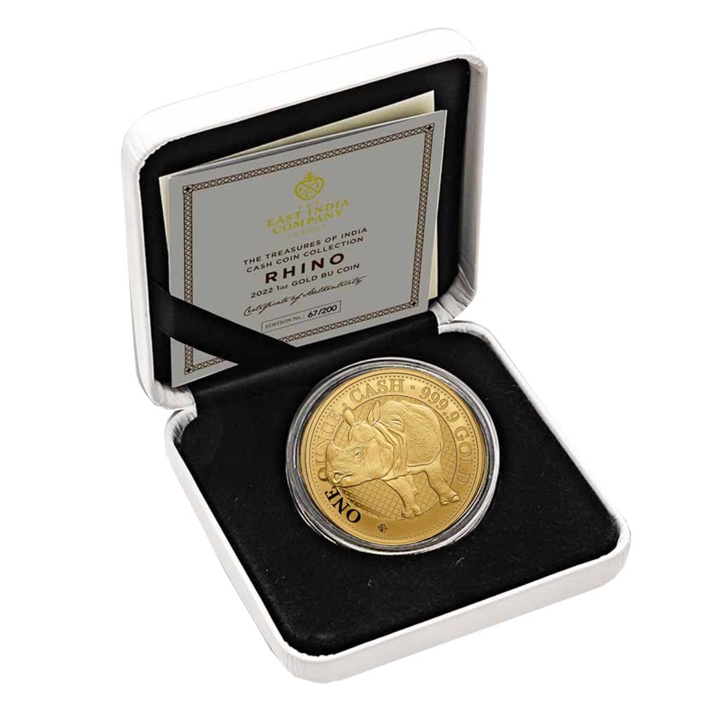 2022 St. Helena India Wildlife Rhino 1 oz Gold Coin BU in Capsule with Case and COA