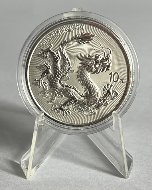 2025 China Dragon 1 oz Silver Coin BU in Capsule