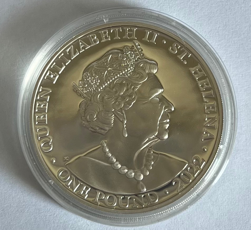 2022 1 oz St Helena Queen's Virtues - Constancy .999 Silver Gilded Proof Coin in Capsule with Case and COA